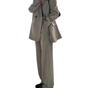 가을 여성 바지 정장 세트업 루즈핏 오피스룩 셋업 투피스 수트 티그레이40 45kg S