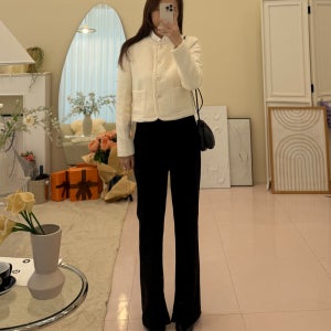 여성 트위드자켓 크롭 봄 가을 겨울 숏 노카라울자켓 블랙 아이보리