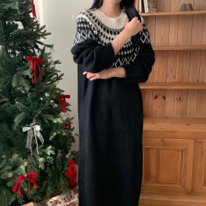 겨울 원피스 노르딕 맥시 헤어리 니트 롱 원피스 오버핏