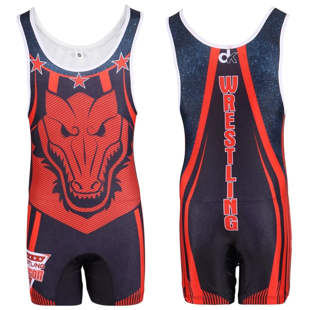 남성용 <b>드래곤</b> 레슬링 싱글, 폴리에스터-라이크라 블렌드, 통기성, 플랫락 스티칭 Pro Red Singlet Large