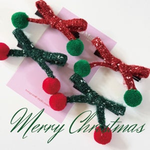 [단품] 크리스마스핀 폼폼이 리본 집게핀/ 딸 선물 유아 머리핀 똑딱핀 크리스마스 키즈 아동 /스튜디오마레