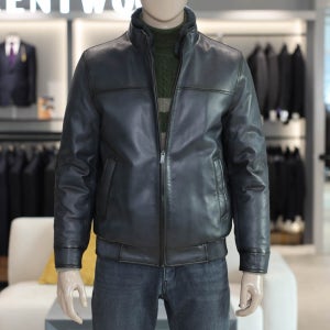 코오롱 브렌우드 겨울 가죽 패딩 구스다운 프리미엄 남자 점퍼 천연 양가죽 그레이 블랙