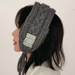 니트 라벨 귀마개 밍크 귀도리 이어플랩