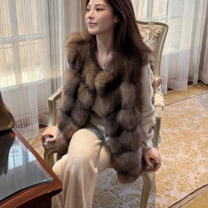 여성 인조 여우 모피 조끼 가을 겨울 세련된 페이크 퍼 베스트 따뜻한 착용감 고급 아우터
