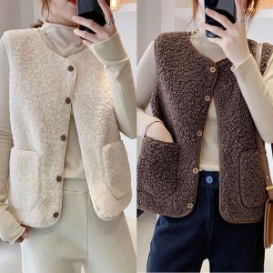 비엠 1+1 여성 뽀글이 조끼 후리스 양털 베스트 데일리 경량 가디건