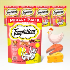 템테이션 메가 팩 고양이 간식 믹스업 닭고기+연어+체다치즈, 160g, 5개