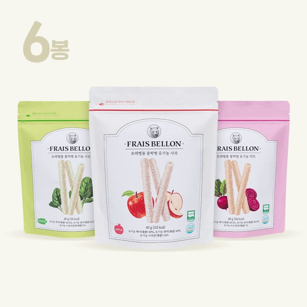 프레벨롱 유기농 롱떡뻥 40g 6봉 세트 (사과/비트/시금치) 유아과자 아기 떡뻥
