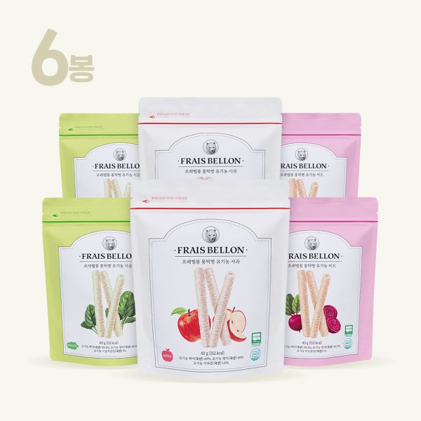 프레벨롱 유기농 롱떡뻥 40g 6봉 세트 (사과/비트/시금치) 유아과자 아기 떡뻥