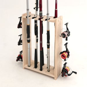 국내제작 원목 심플 로드거치대 낚시대거치대 스탠드 릴 낚시대수납 진열대 8구 로드