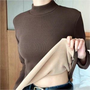 여자 겨울 기모 반목티 두꺼운 융털 이너티 슬림핏 스판 목폴라 티셔츠 데일리룩