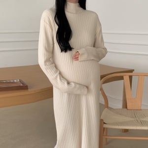 임부 하객룩 니트 롱원피스 골지 반폴라 겨울 원피스