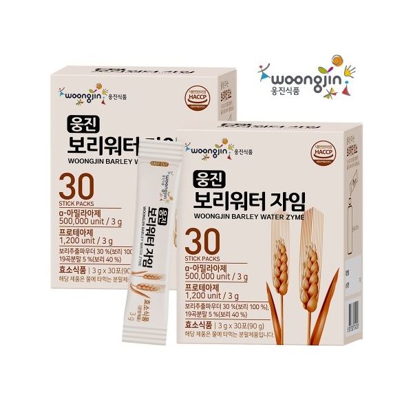 <b>웅진식품</b> 보리워터 자임 2박스 박스당 3g x 30포 총 2개월분 보리차 효소