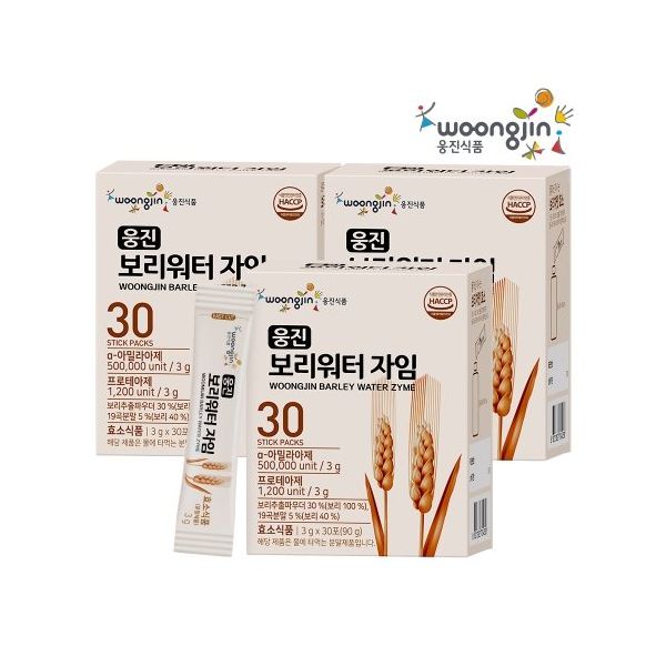 <b>웅진식품</b> 보리워터 자임 3박스 박스당 3g x 30포 총 3개월분 보리차 효소