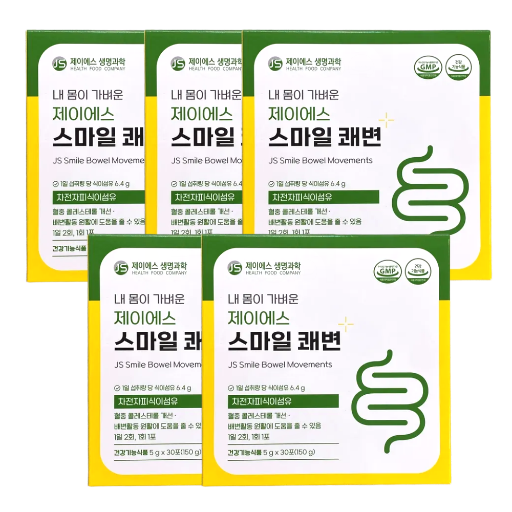 제이에스 스마일 <b>쾌변</b> 차전자피 환 변비 식이섬유 영양제 30포, 5개