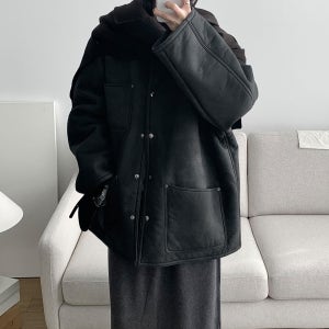 [마지막수량/블랙당일] 바스켓 헤일리 무스탕 노카라 하프코트 양털 가죽점퍼 (2c)