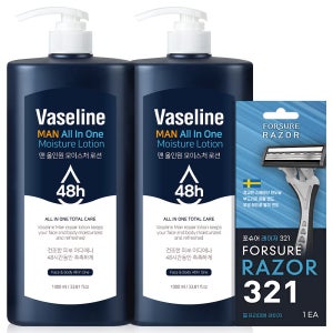 바세린 맨 올인원 48h 1000ml 2개+면도기 스킨로션 에멀젼 남성화장품 남자 바디로션