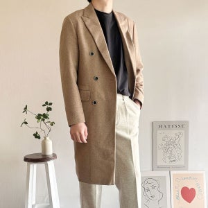 남자 울 더블 코트 롱 베이지색 오버핏 발마칸 기획