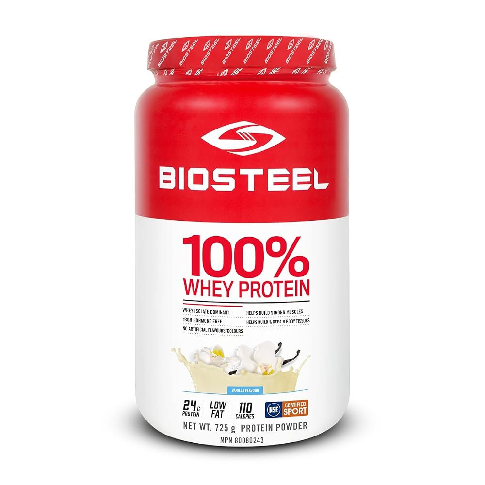 BioSteel Sports Vanilla 100 유청 단백질 파우더 보충제, rBGH 호르몬 프리 및 GMO <b>운동 후</b> 포뮬러, 25회분, 프로 선수가 신뢰하는 722.9g(25온