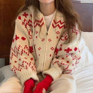 스틱 노르딕 루돌프 오버핏 후드 집업 울 니트 2col 가을 겨울 크리스마스 제이플로우