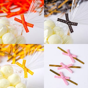 스티치 리본 빵끈 포장끈 (4mm) 8cm 50개입 / 베이커리 쿠키 간식 포장 타이