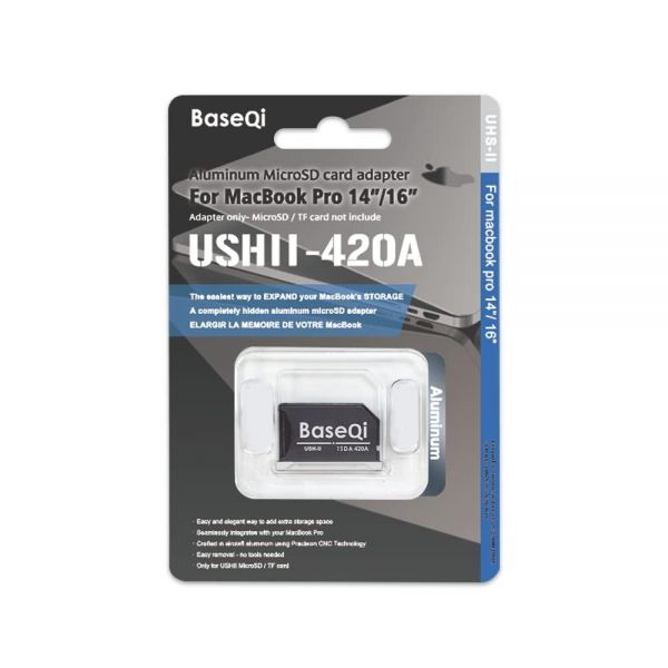 BASEQI UHS-II 알루미늄 microSD 어댑터 2021 M1 맥북 프로 14 및 16인치용 (어댑터 실버) 210323 adapter