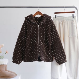 따순 양털 뽀글이 도트 여유핏 덤블 누빔 겨울 투웨이 후드 집업 점퍼