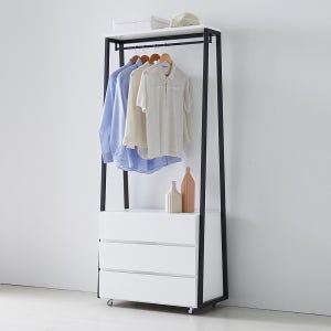 빌트라인 이동식 서랍장 행거 철제 스탠드 800x420x1870mm, 3단, 화이트