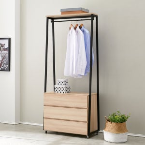 빌트라인 이동식 서랍장 행거 철제 스탠드 800x420x1870mm, 3단, 애쉬