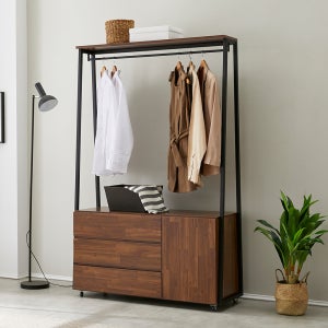 빌트라인 이동식 서랍장 행거 철제 스탠드 1200x420x1970mm, 3단, 멀바우