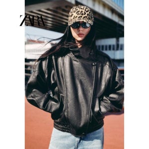 <b>ZARA</b> <b>자라</b> TRF 하이넥 레더 점퍼 4391 872 4391872 800 검정 XS (160/80A)