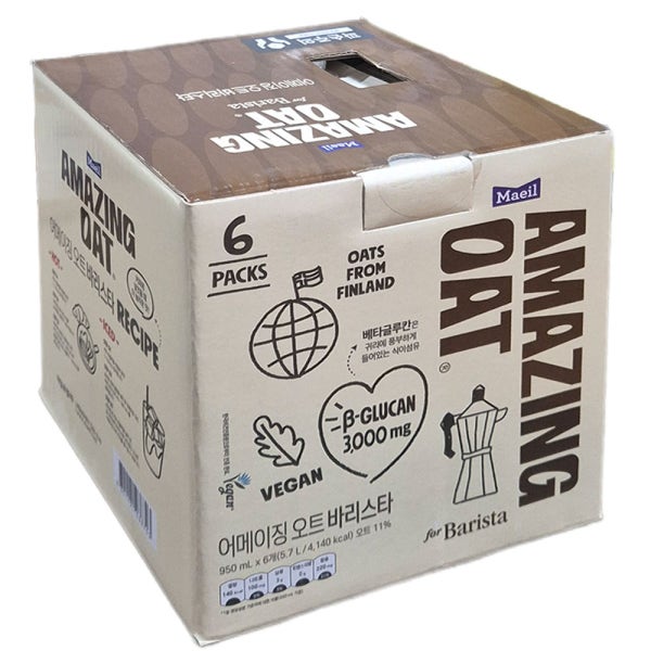 매일 어메이징오트 바리스타 950ml x 6 코스트코 비건 귀리 오트밀크 라떼 음료