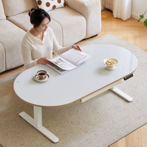 아우스 FJ15 대리석 무늬 강화유리 원목 모션 거실테이블 모션 데스크 타원형 1000