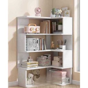 코너 책장 원목 인테리어 거실 모서리 수납 선반장 화이트 4단 60x40x128cm