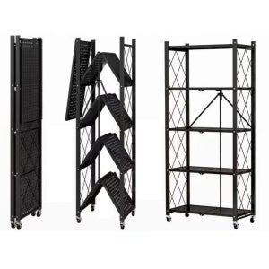 원터치 폴딩 선반 철제 이동식 수납장 팬트리 715x340x1605mm, 5단, 블랙
