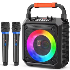 블루투스 노래방 마이크 듀얼 휴대용 스피커 충전 무선 RGB LED 조명 캠핑 포터블