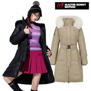 마스터바니 골프웨어 여성 골프 점퍼 후드 퍼 벨트 장식 구스다운 롱패딩 E4JP710