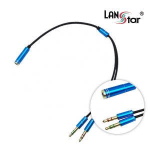 랜스타 컴퓨터 헤드셋 이어폰 젠더 4극 케이블 블루 메탈 0.3M LS-PCHEADSET-0.3MBL