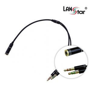 랜스타 컴퓨터 헤드셋 이어폰 젠더 4극 케이블 블랙 메탈 0.3M LS-PCHEADSET-0.3MB