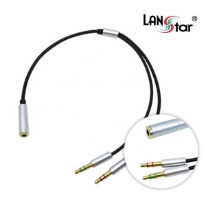 랜스타 컴퓨터 헤드셋 이어폰 젠더 4극 케이블 그레이 메탈 0.3M LS-PCHEADSET-0.3MG