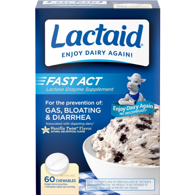Lactaid 락타이드 유당분해효소 <b>락타아제</b> 바닐라맛 60츄어블