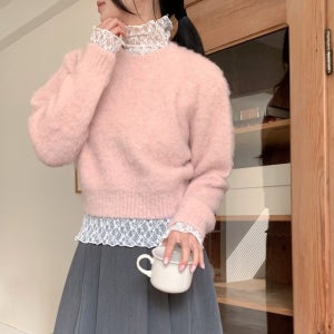 데일리즈 레이스목폴라 물결레이어드티셔츠 시스루하이넥 얇은폴라 흰티 자체제작