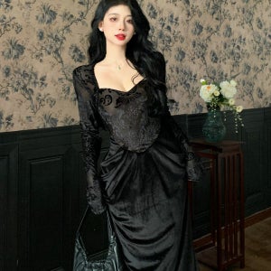 공주풍 고스룩 드레스 중세시대 고딕 양식 블랙 이브닝 롱 파티드레스 (빅사이즈 추가)