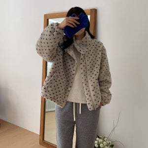 겨울 점퍼 누빔 안감 도트 뽀글이 후리스 집업 점퍼