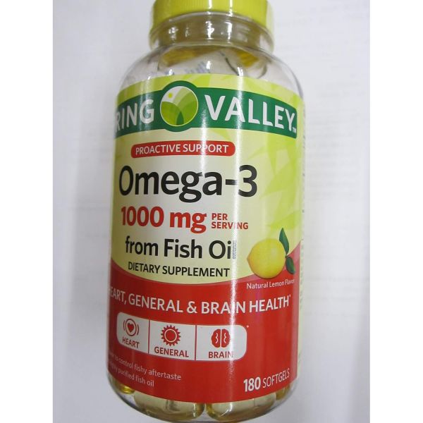 피쉬오일 건조함 가려움 생선 추출물 기름 레몬 180 소프트젤 <b>스프링 밸리</b> 오메가3 1000mg