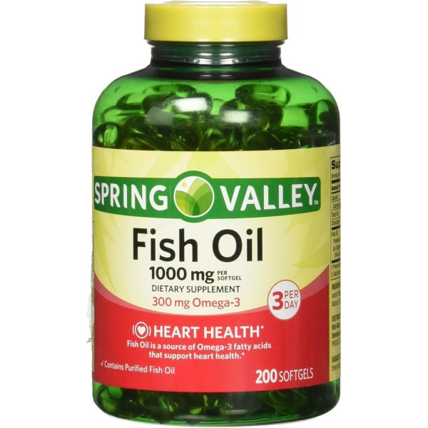 피쉬오일 건조함 가려움 오메가3 <b>스프링 밸리</b> 올 내추럴 피쉬 오일 1000mg/300mg 200 소프트 젤