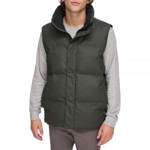 DKNY 남성용 퀼트 테크 후드 패딩 다크 올리브 조끼 Dark Olive Vest