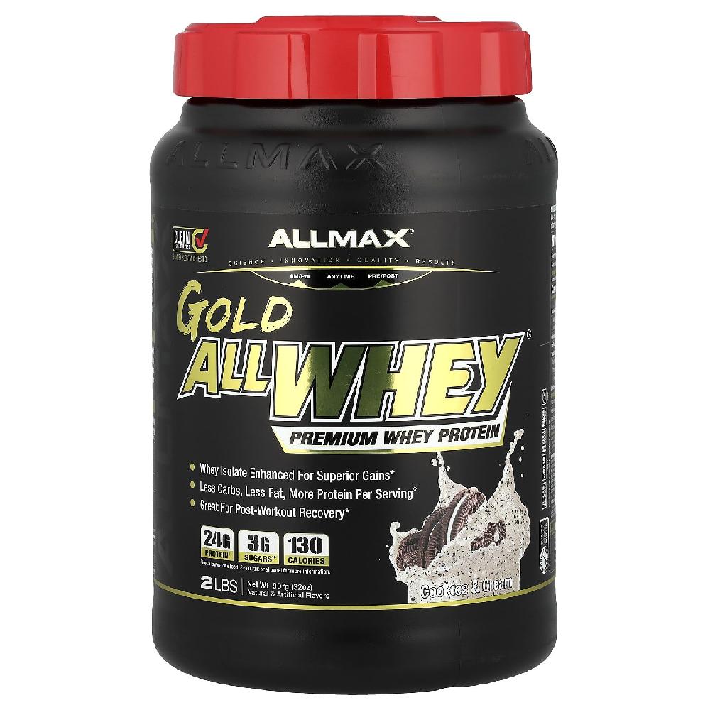 올맥스 <b>골드올웨이</b> <b>GOLD</b> ALLWHEY 단백질 쉐이크 프로틴 쿠키앤크림 분말 907g