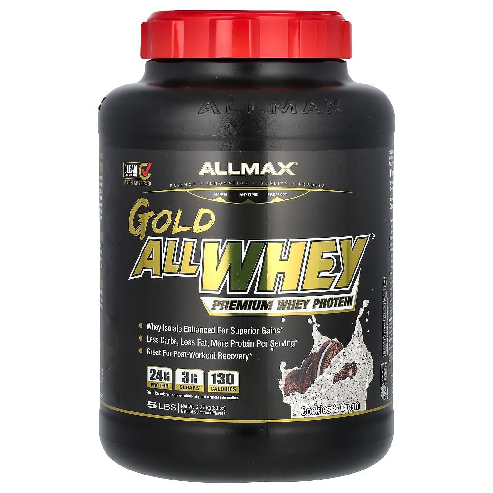 올맥스 <b>골드올웨이</b> <b>GOLD</b> ALLWHEY 단백질 쉐이크 프로틴 쿠키앤크림 분말 2.27kg
