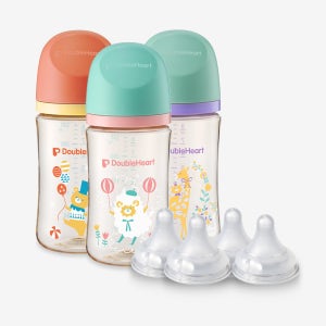 더블하트 PPSU 젖병 디어프렌즈 240ml 트리플팩 세트 (젖병3개+젖꼭지4입)