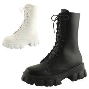 레이스업 통굽 미들힐 플랫 워커 6cm